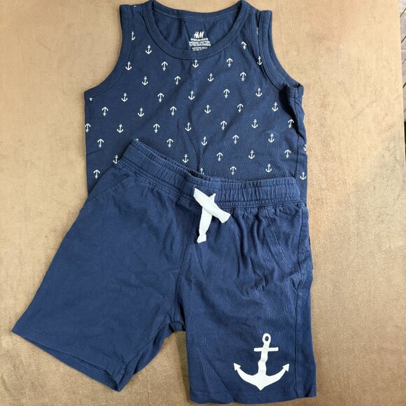 H&M Boys Toddler Cotton Navy Blue Anchor Jersey Short Set Size XS (SKU: 6B, 83B) - Picture 1 of 6